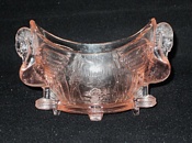 Sowerby ? glass pink glass, swan flower-holder with lilies and bullrushes
