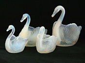 Burtles and Tate glass 4 sizes of opalescent white swans