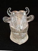 Matthew Turnbull clear glass mustard put in shape of bull's head, from front