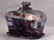 Purple malachite glass tobacco jar with ribbed decoration