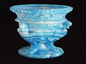 Blue malachite glass, vase with 3 griffons and chains, now generally attributed to Edward Moore