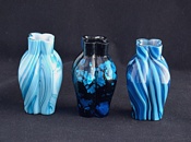 Sowerby glass blue malachite, same vases with a blue nugget vase