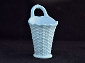 Sowerby glass turquoise blue, single handle small basket weave vase