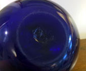 Sowerby glass, large Bristol Blue jug with white rim, bottom detail