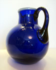 Sowerby glass, large Bristol Blue jug with white rim