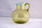 Sowerby Venetian glass, medium size green jug with blue rim