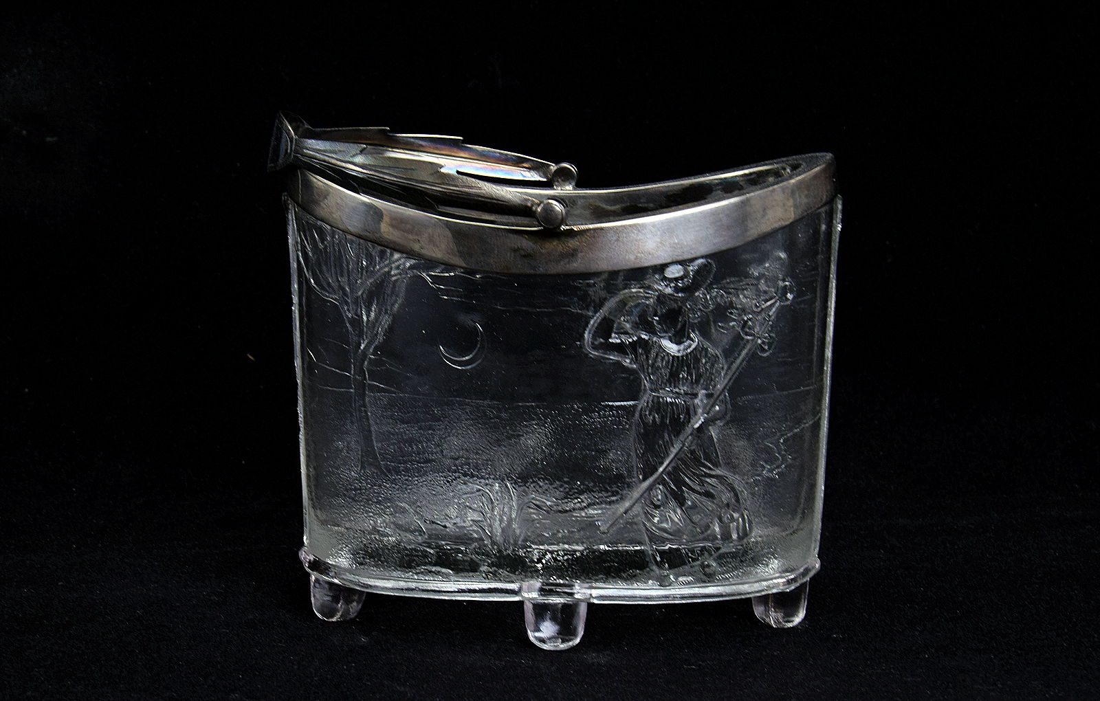 Sowerby clear glass, Nursery Rhyme, Little Bo Peep, vase has added silver top rim with handle