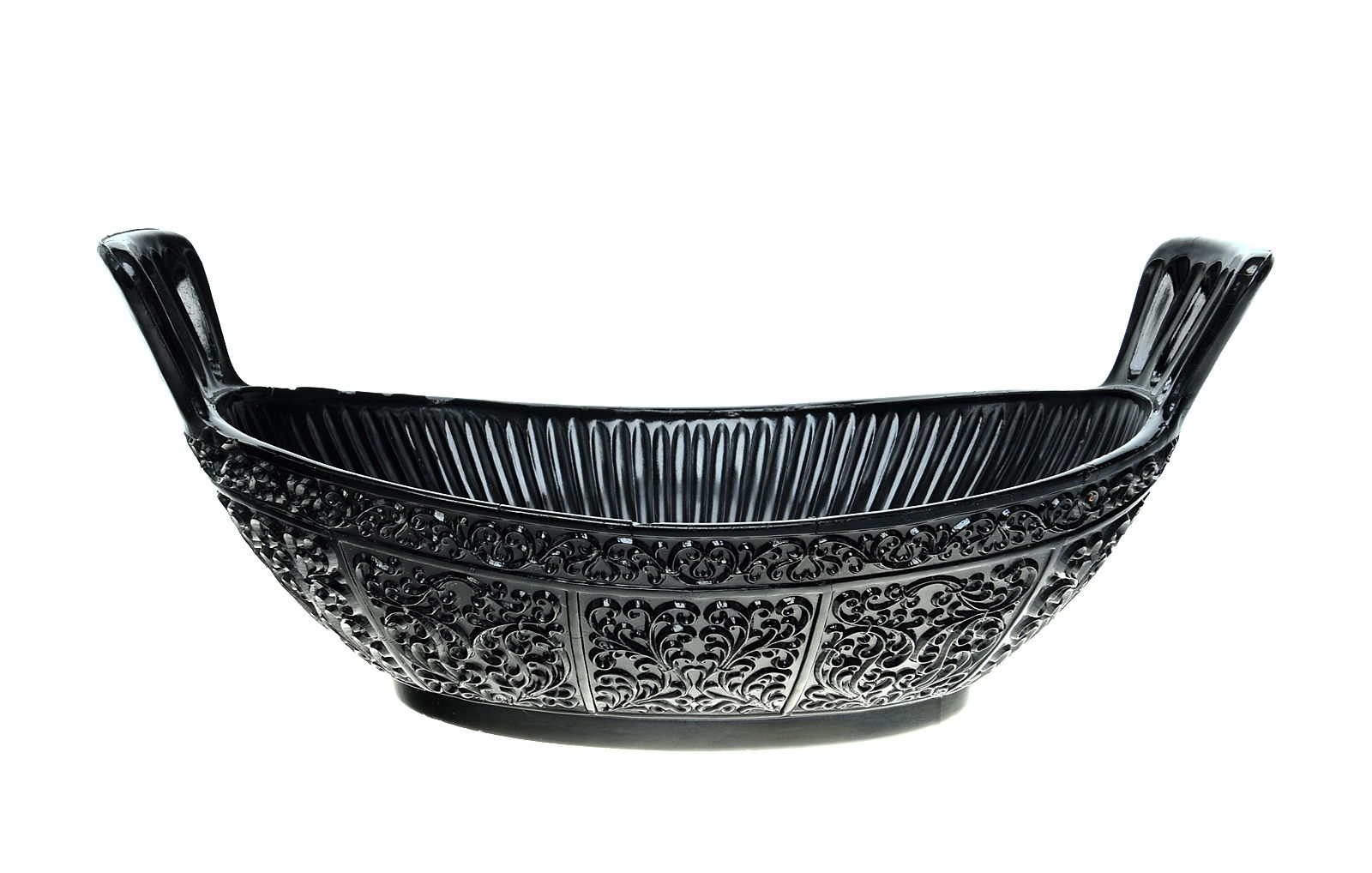 Sowerby jet black, Japanese inspired long bowl with comb handles and Aesthetic decoration