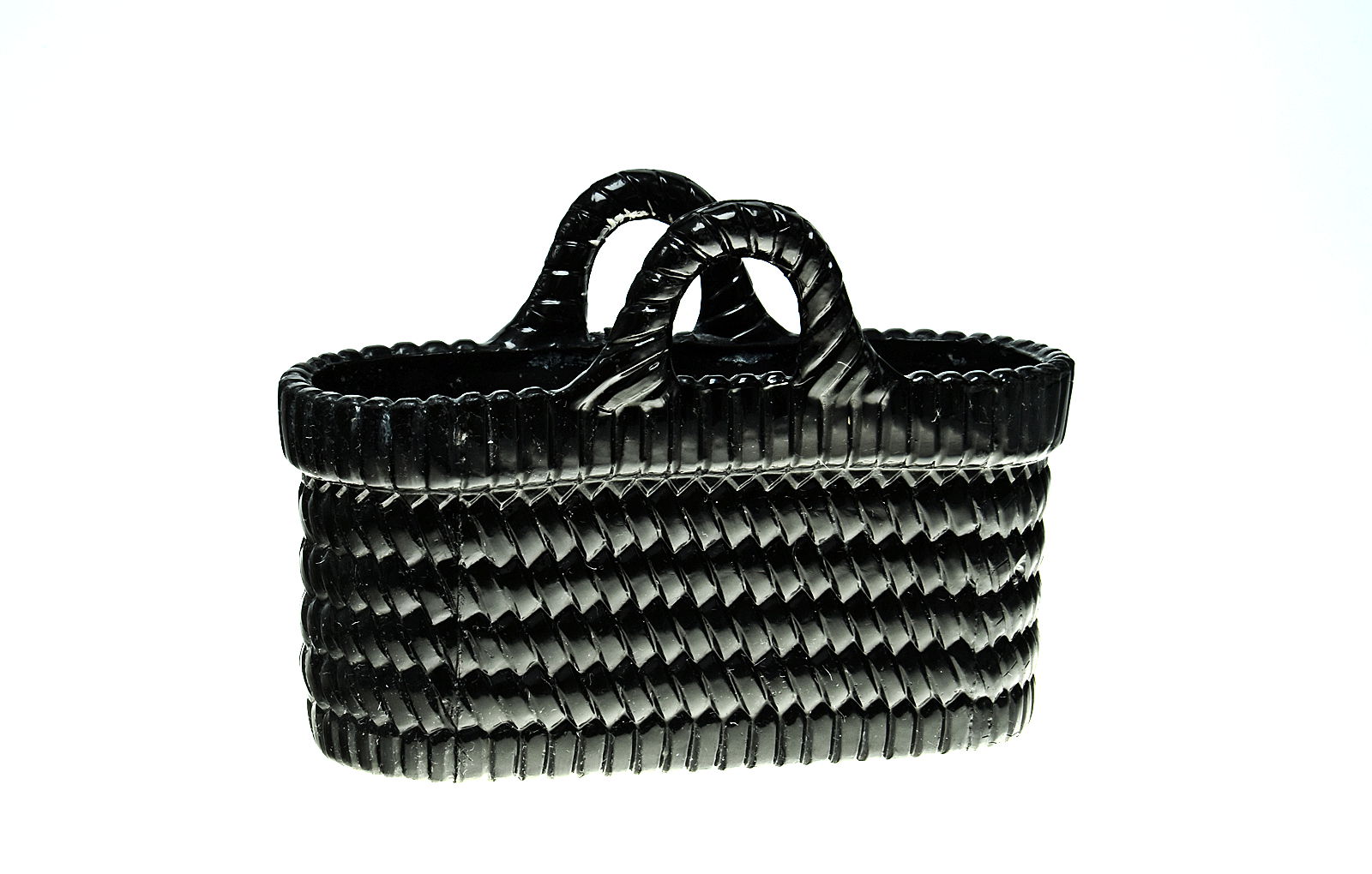 Sowerby jet black, 2 handled, oblong basket weave posy