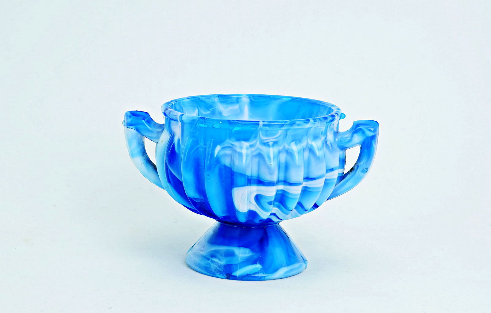 Sowerby blue malachite, posy vase with 2 handles on raised base
