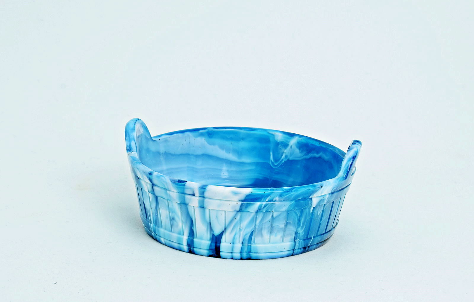 Sowerby blue malachite, round salt in the form of a washing tub with 2 handles