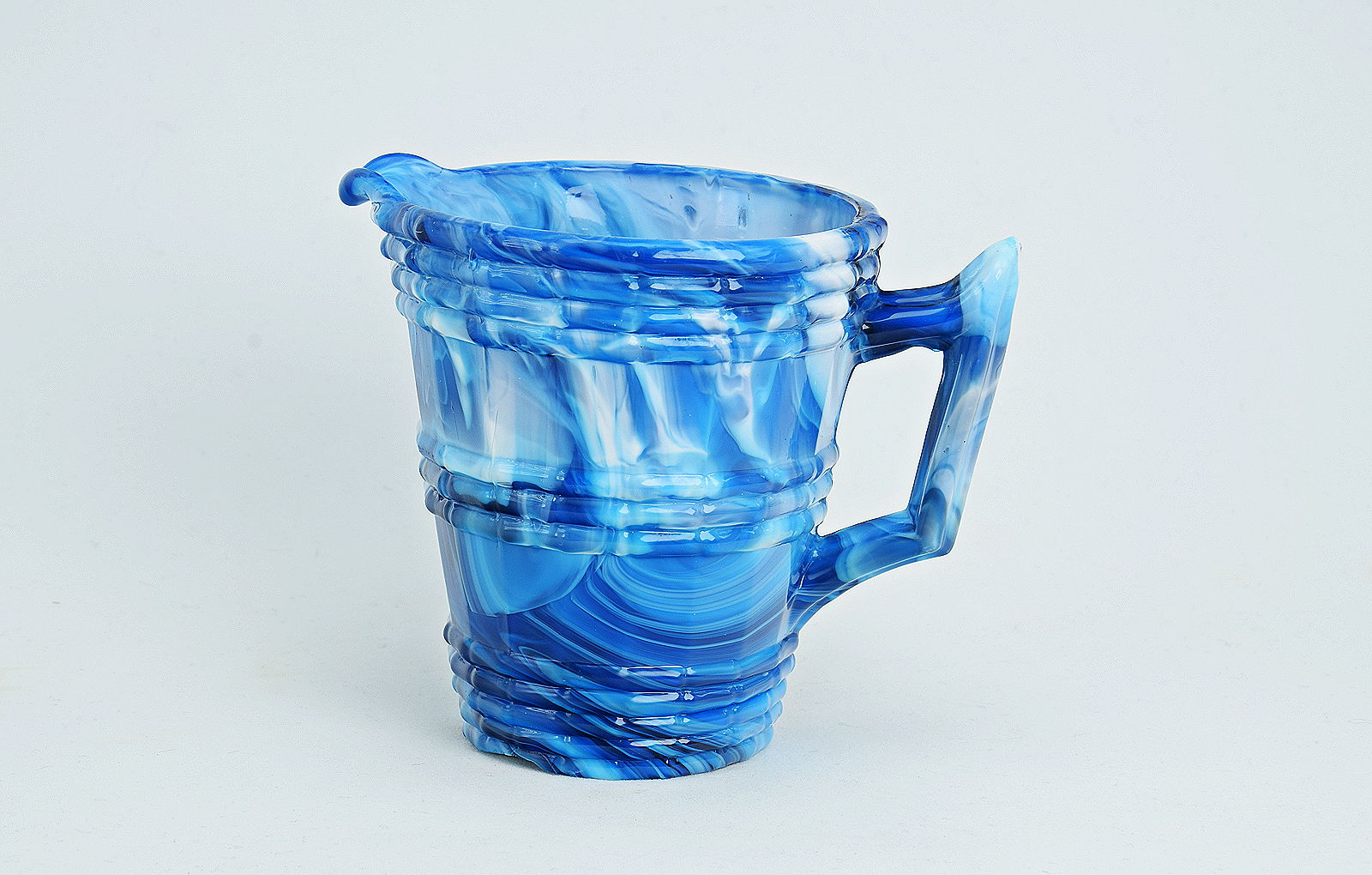 Sowerby blue malachite, cream jug with bamboo banding