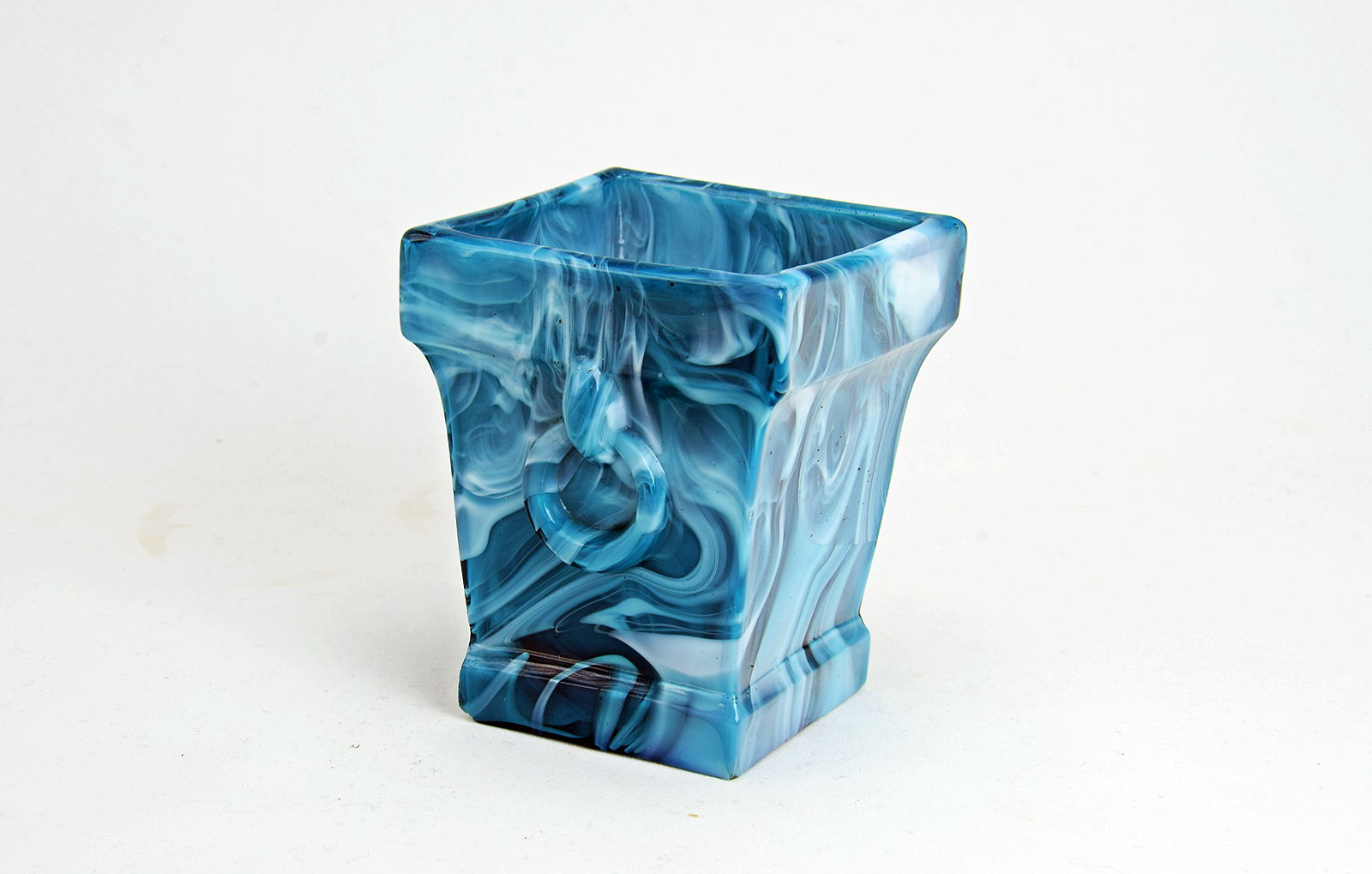 Sowerby blue malachite, 2 handled, square posy vase
