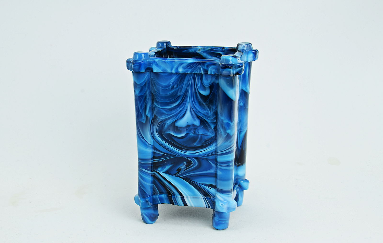 Sowerby blue malachite, square posy vase on four feet