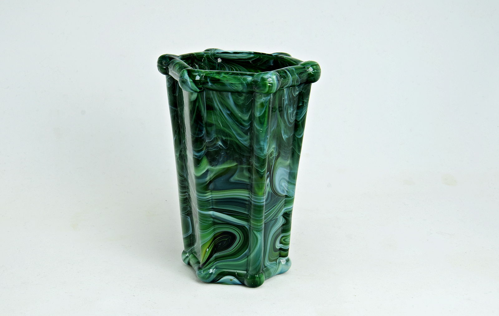 Sowerby green malachite, tall 6 sided vase