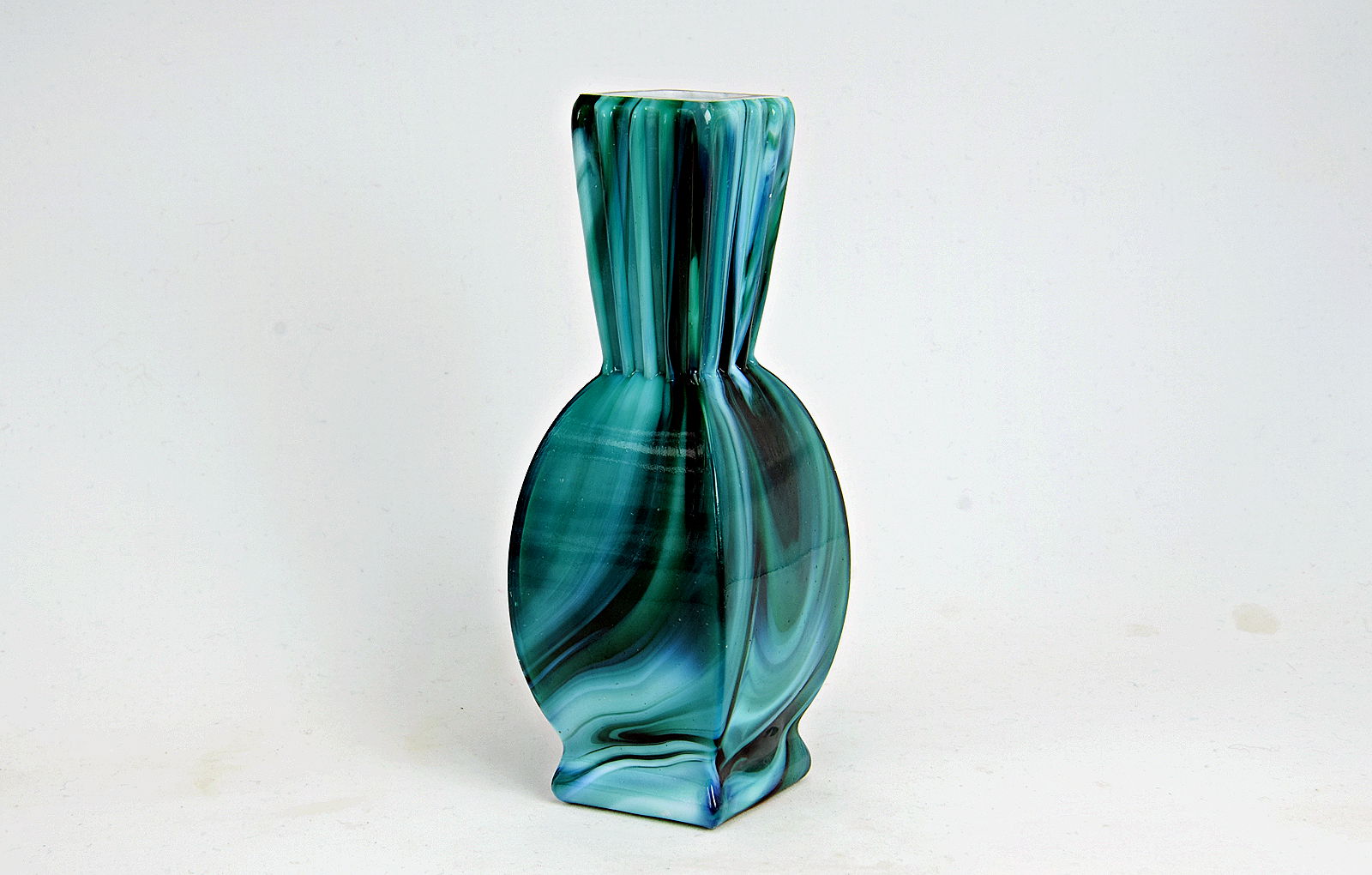 Sowerby green malachite, blown Japanese style vase with white cased inside