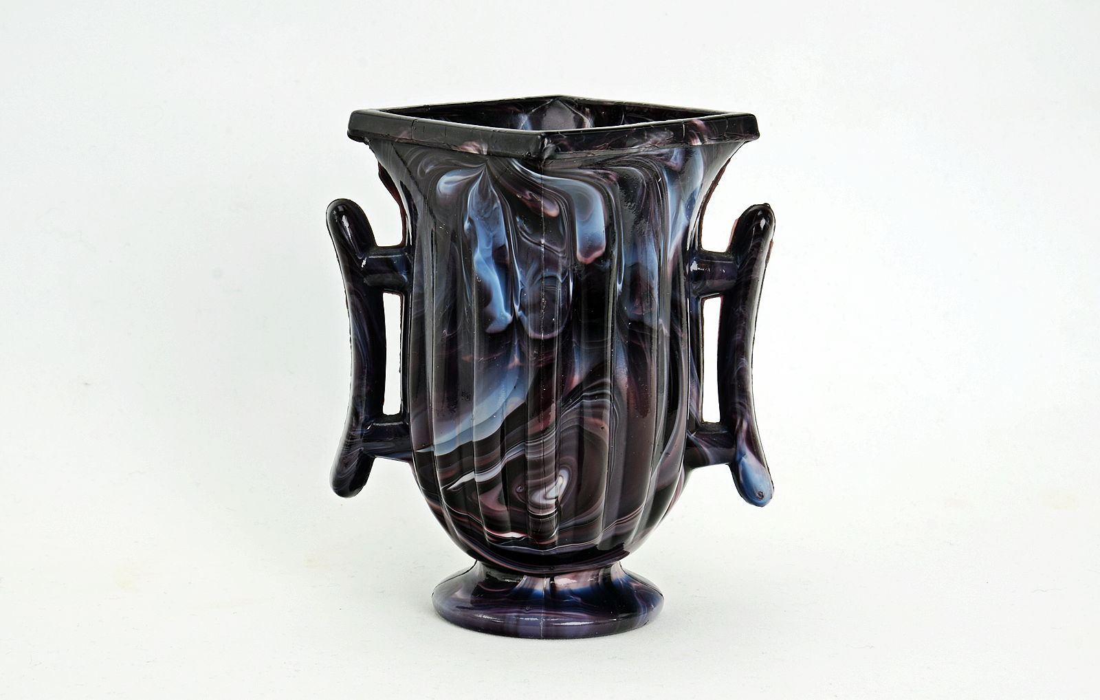 Sowerby purple malachite, ribbed 2 handled Aesthetic vase