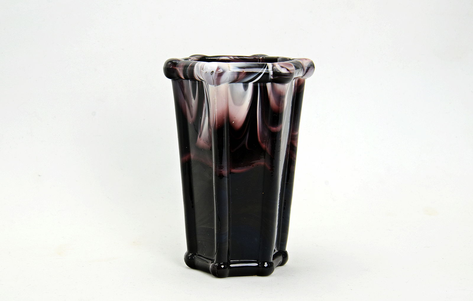 Sowerby purple malachite, six sided vase