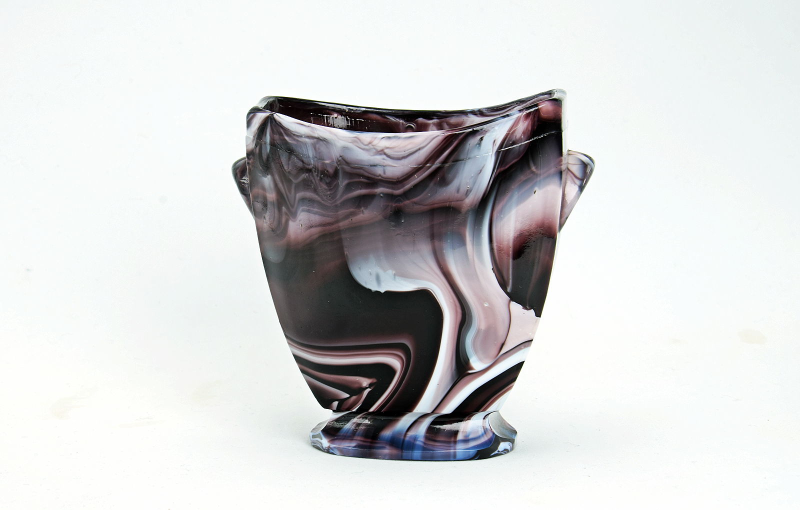 Sowerby purple malachite, heart shaped vase with 2 handles