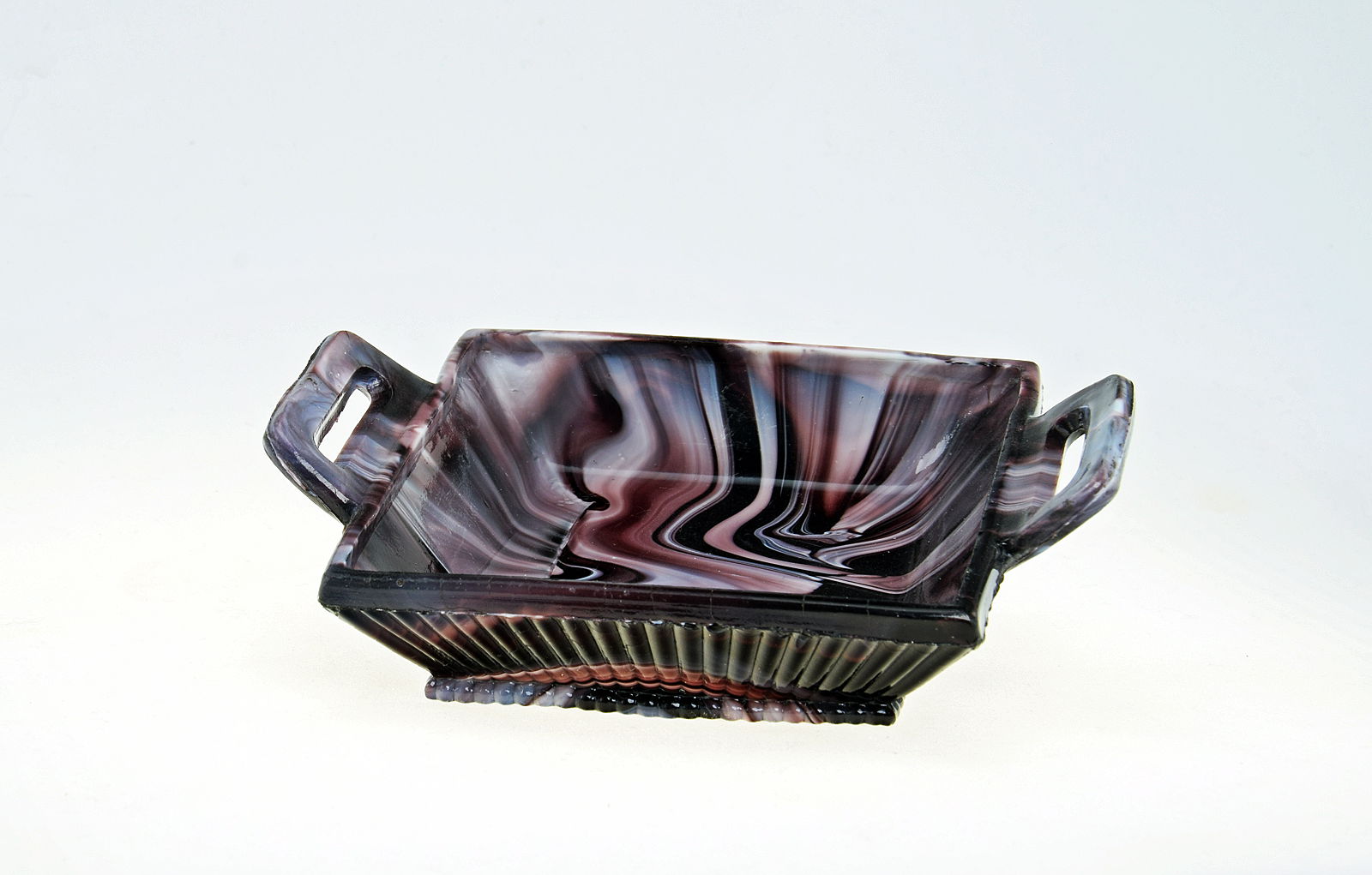 Sowerby purple malachite, small ribbed oblong tray with 2 handles