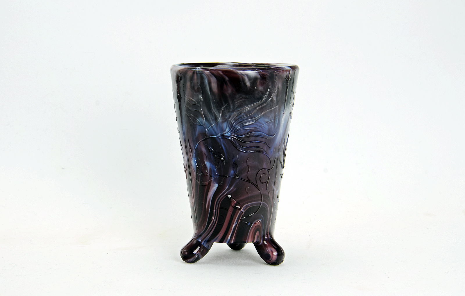 Sowerby purple malachite, small vase with flower decoration and 3 feet