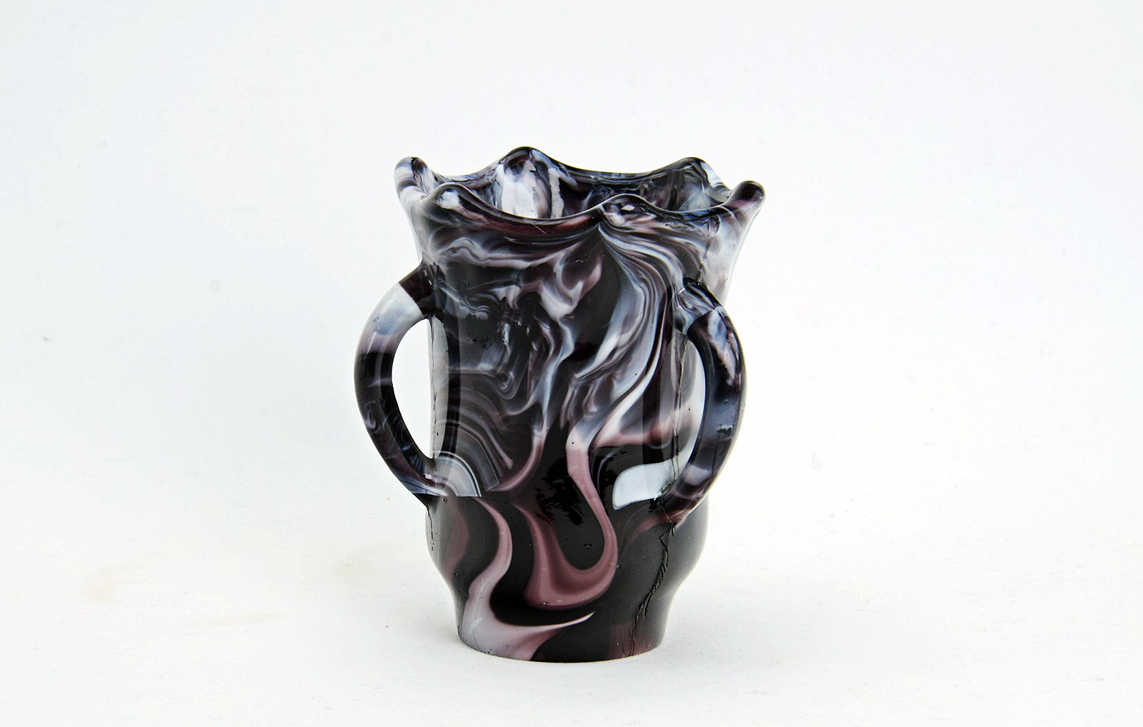 Sowerby purple malachite, small vase with 3 handles with middle bulge