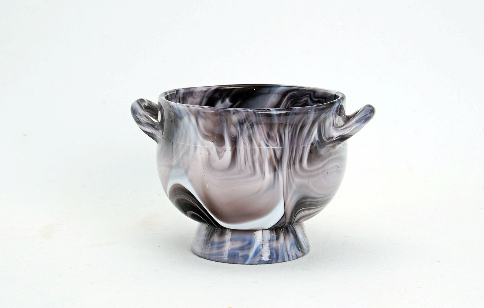 Sowerby purple malachite, cauldron shaped vase with raised base