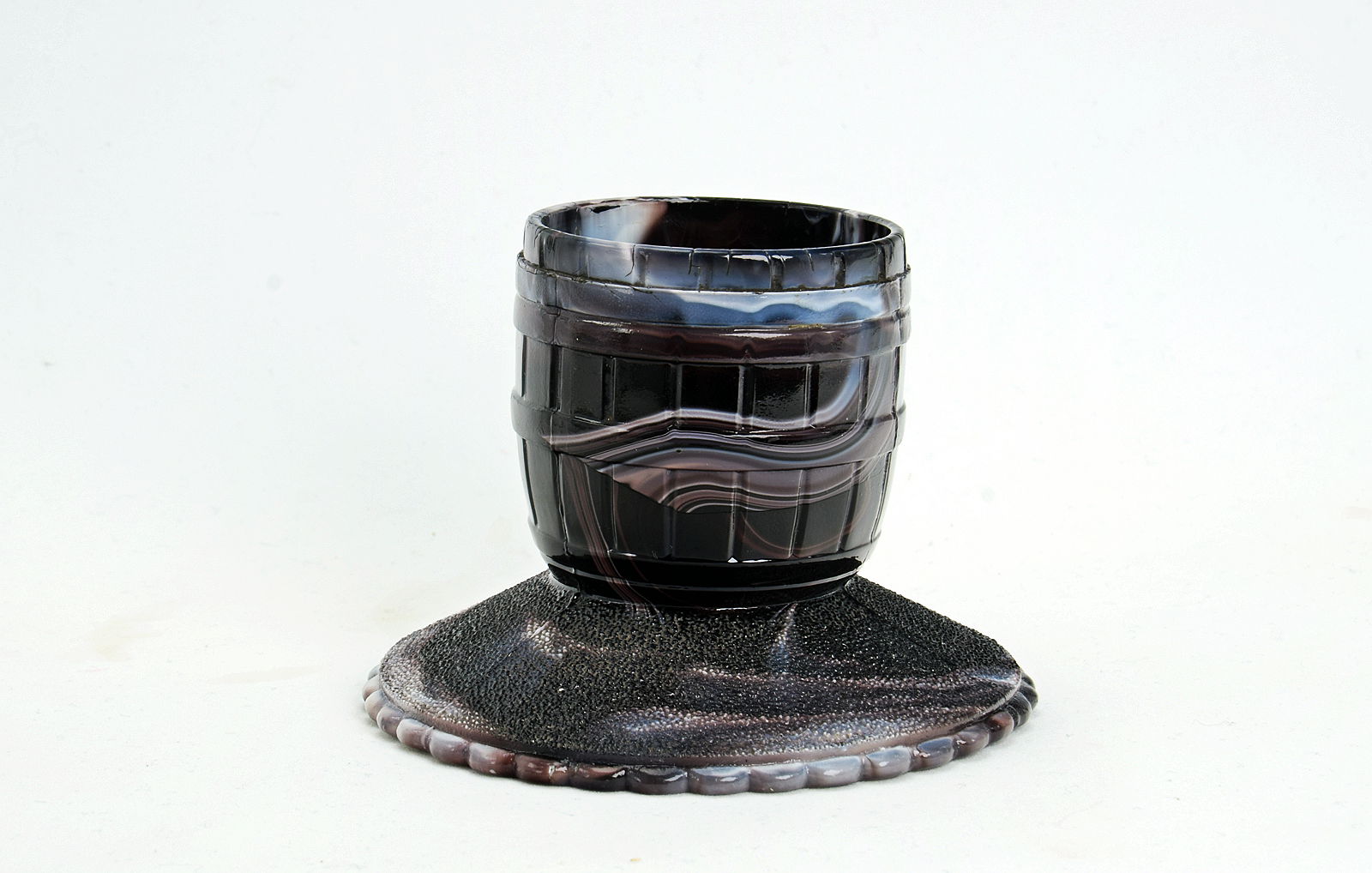 Sowerby purple malachite, match striker in the form of a barrel
