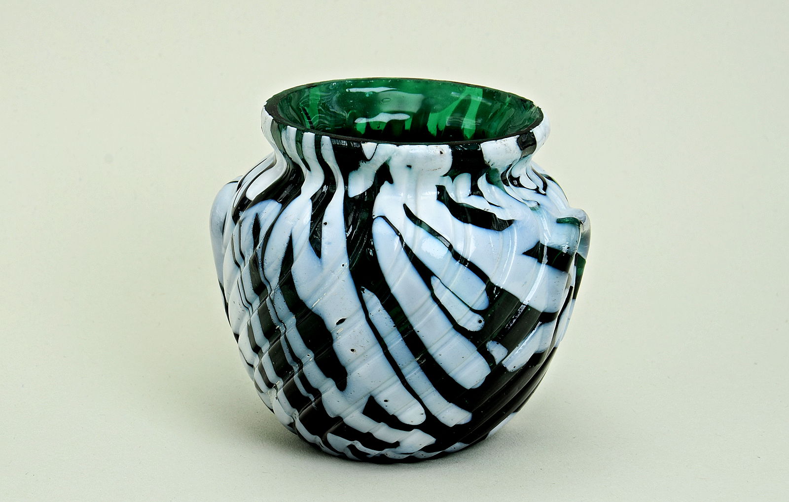 Sowerby marble glass, translucent green vase with white marbling