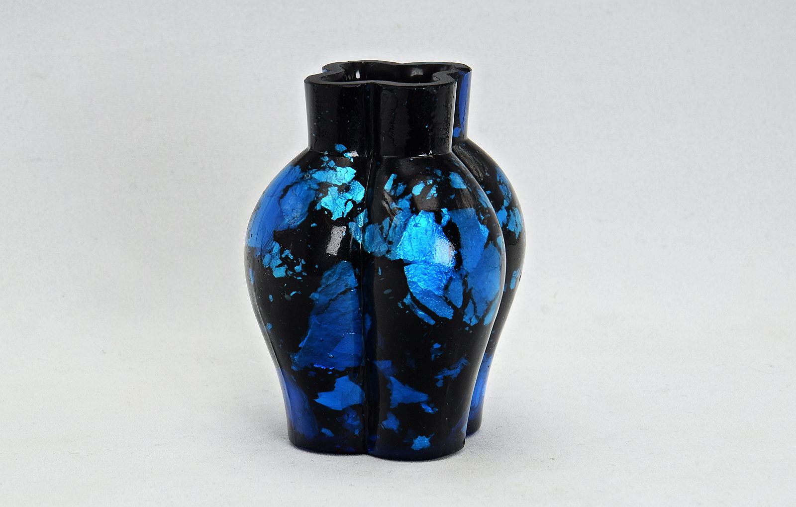 Sowerby nugget glass, small blown blue glass vase with mica inclusions
