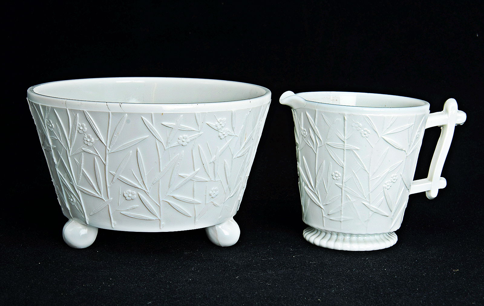 Sowerby opal white, sugar and creamer with aesthetic flower design