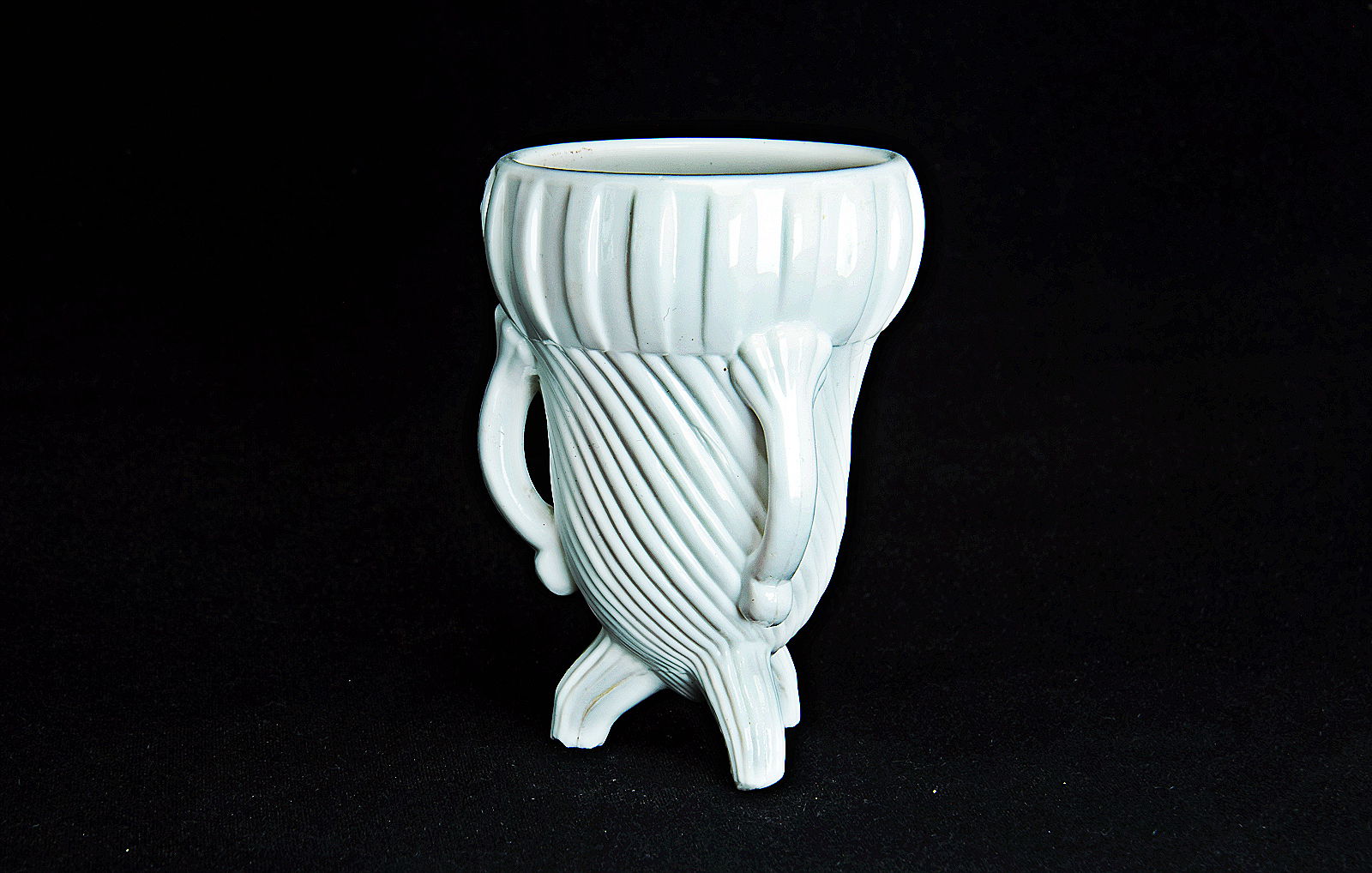 Sowerby opal white, 3 handled, 3 footed samll vase