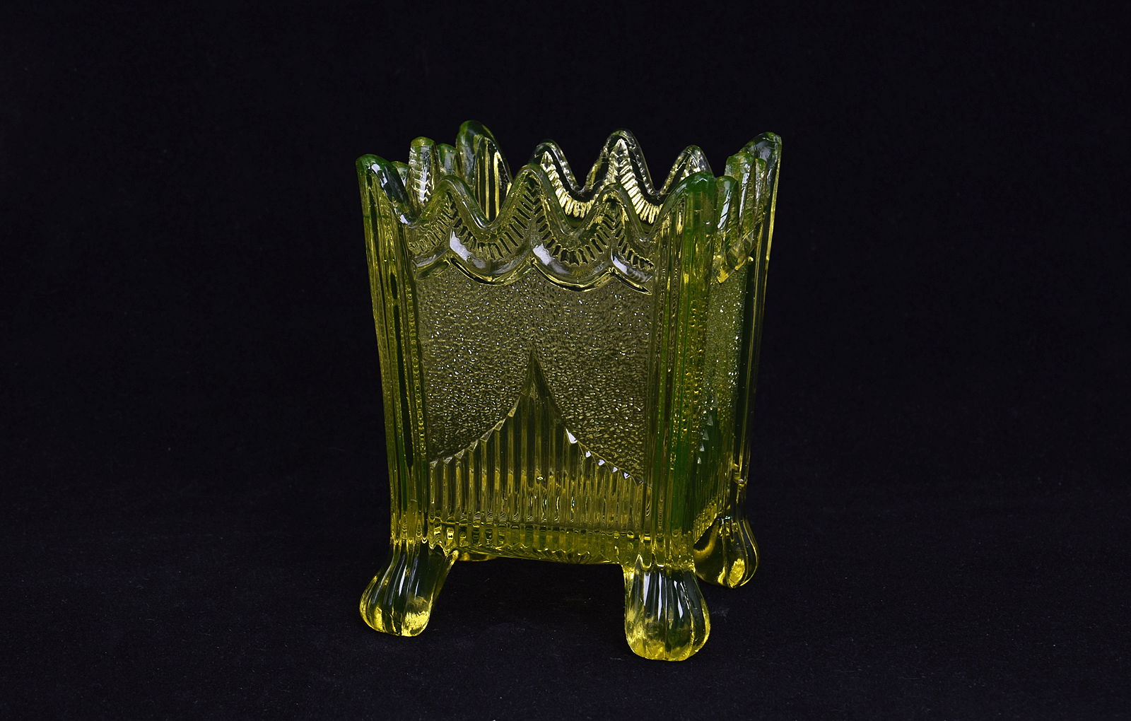 Sowerby uranium glass posy vase, glows under UV light
