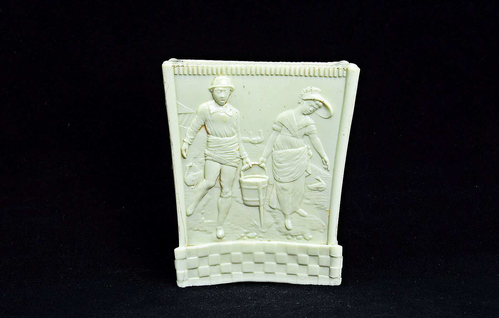 Sowerby Ivory Queensware, flower holder, nursery rhyme, Jack and Jill