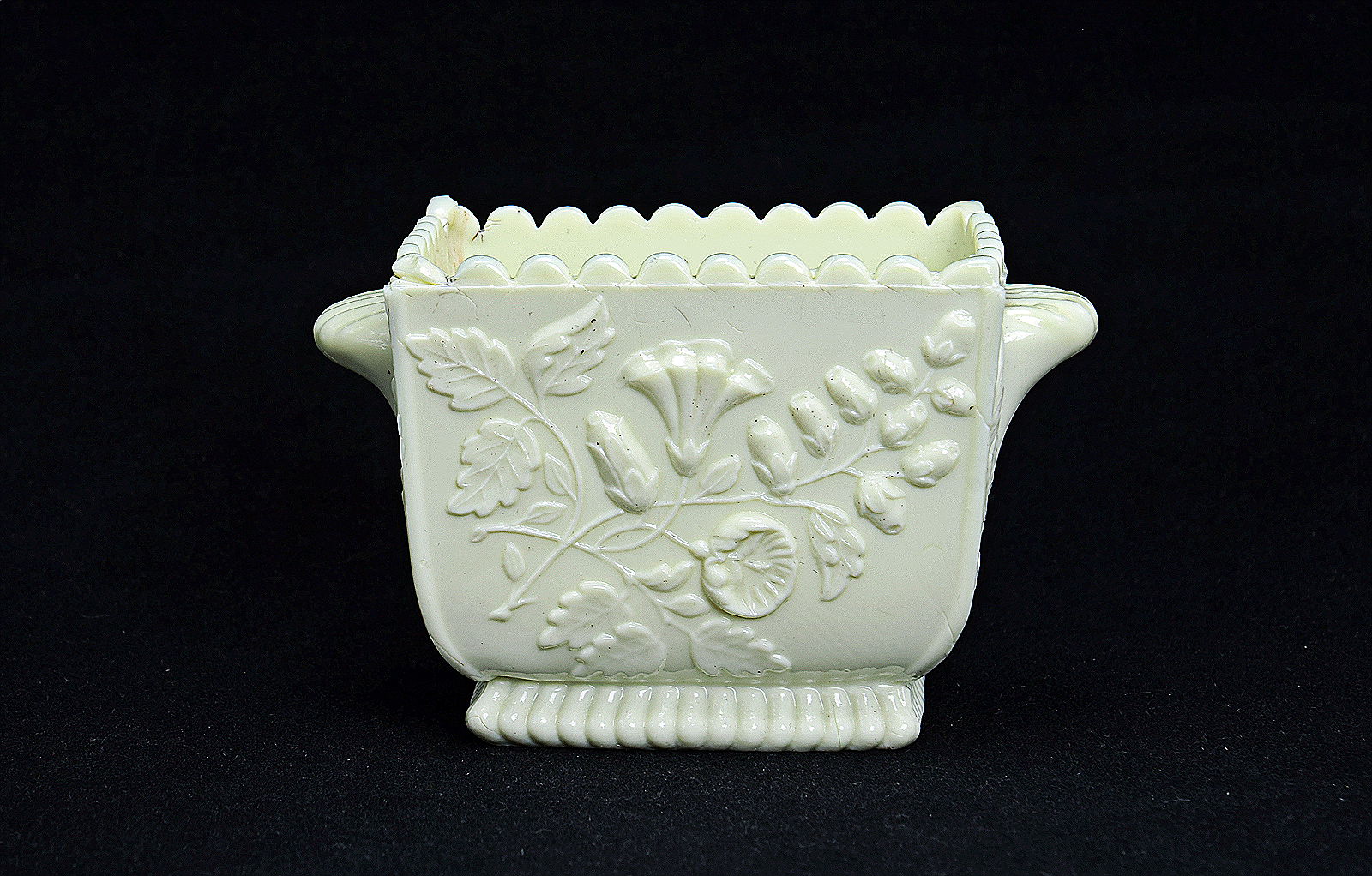 Sowerby Ivory Queensware, small oblong post with flower decoration and 2 handles