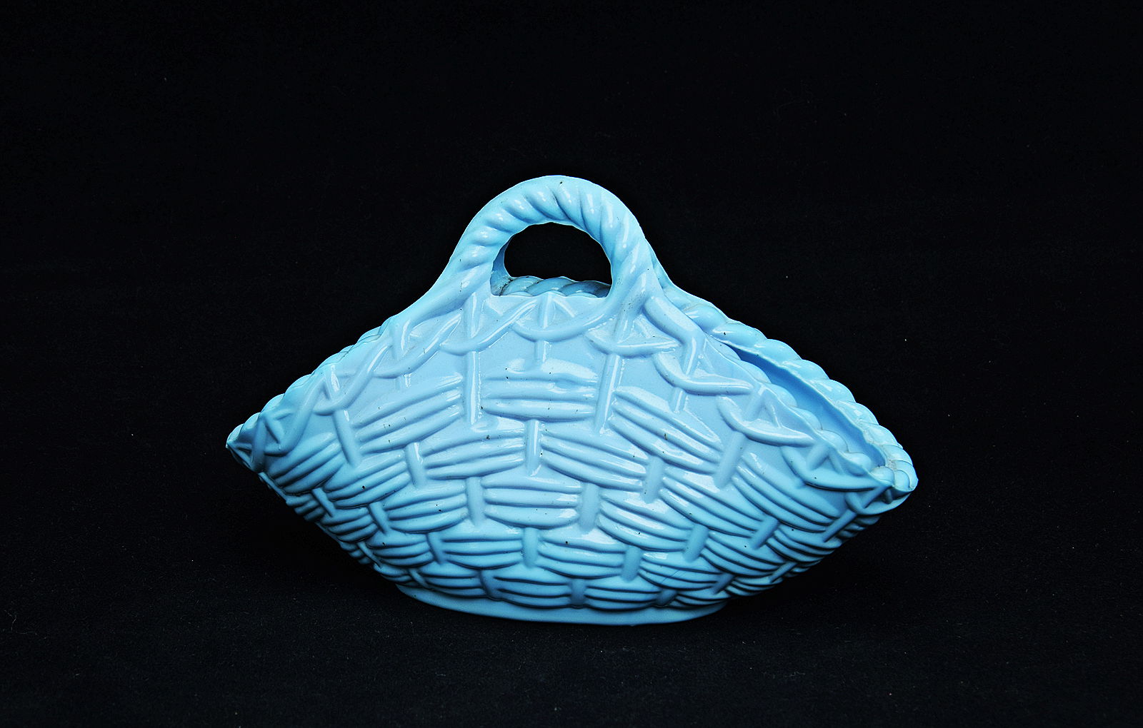 Sowerby turquoise blue, 2 handled closed vase with basket weave pattern