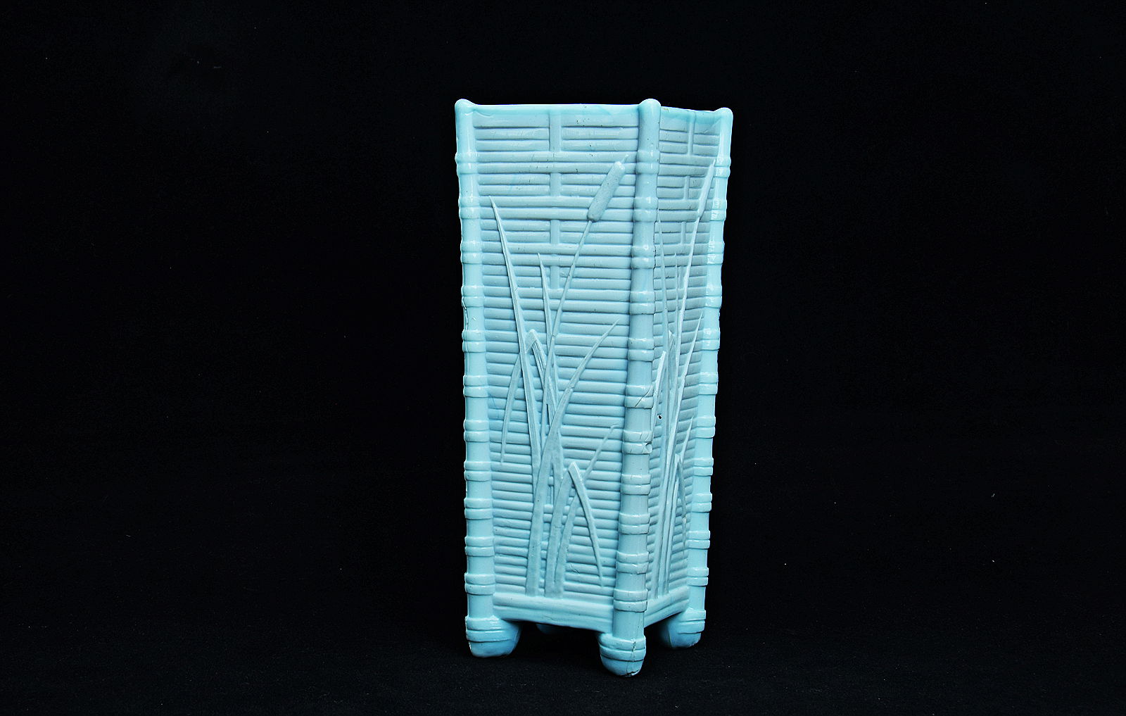 Sowerby turquoise blue, bamboo vase with bullrushes